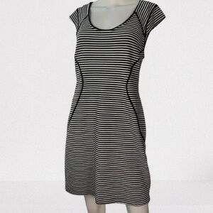 Express fitted Black & White Striped dress With Cap Sleeves size 12